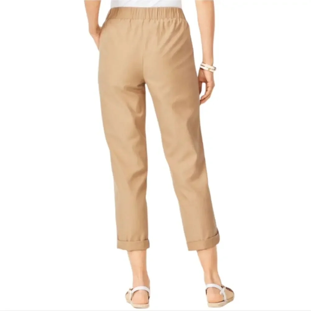 Talbots Drawstring Tie Waist Pull On‎ Khaki Button Detail Capri Pants Plus Sz 22